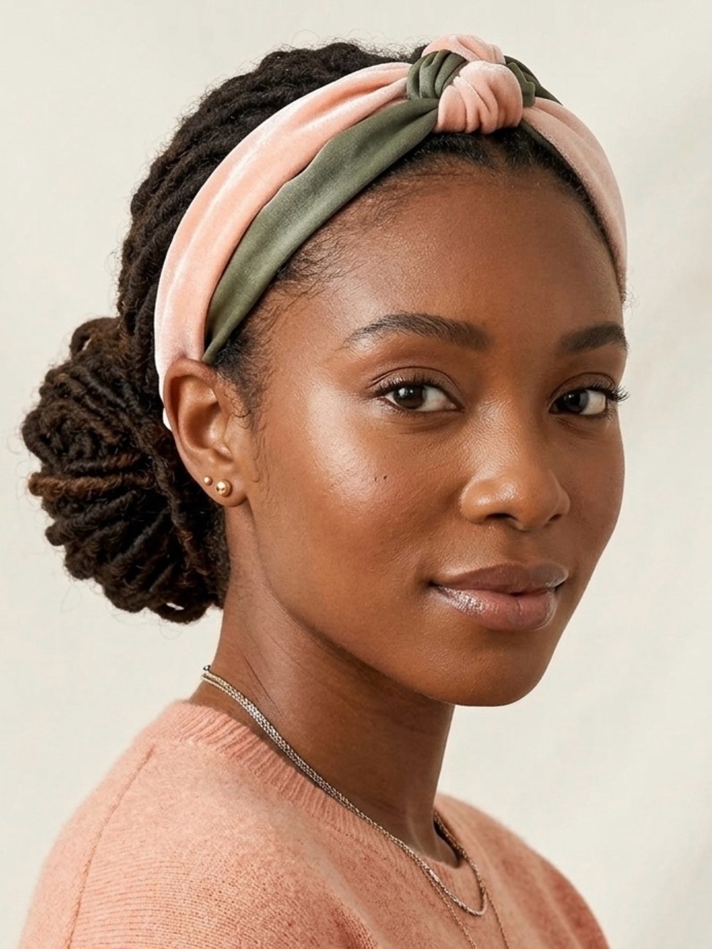 Twisted Soft Headband in Pink & Olive Green